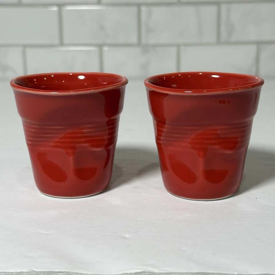 Juego de 4 tazas de porcelana Revol France Froisses Espresso Crumple blanco rojo Foto 3 de 4