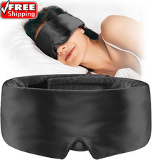 Satin Sleep Mask for Side Sleeper, Blackout Eye Mask for Women Men Face-Huggin