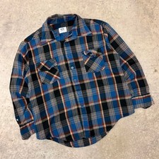 Vintage 90s Mr.Leggs Blue Brown Plaid Button Up Flannel Double Pocket Shirt