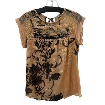 NWT Daniel Rainn Anthropologie Tan Black Floral Print Blouse Womens XS