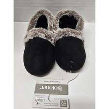 Isotoner Eco Comfort Black Faux Fur Memory Foam Slippers Womens MD 6.5-7.5 NWT