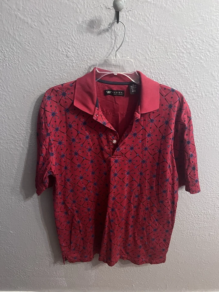 Polo de manga corta con patrón de golf rojo de cuña para hombre talla mediana Foto 2 de 4