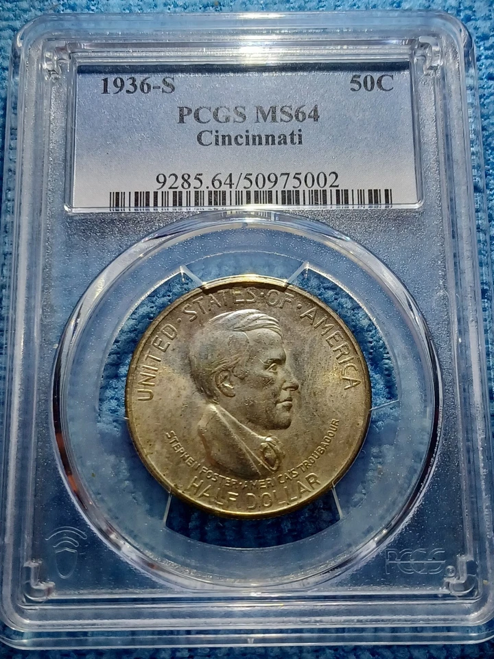 1936 S Cincinnati Commemorative Half Dollar PCGS MS64 Solid Original Luster - Image 3 of 4