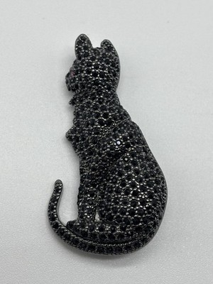 Cat Pin Brooch Signed Museum of Modern Art Silver Tone Marcasites