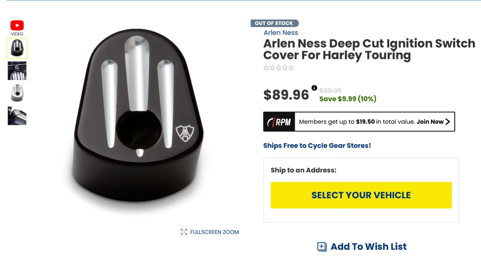 Interruptor de encendido y perilla de bloqueo Harley 14-25 OEM Arlen Ness desafío cubierta de corte profundo Foto 2 de 4