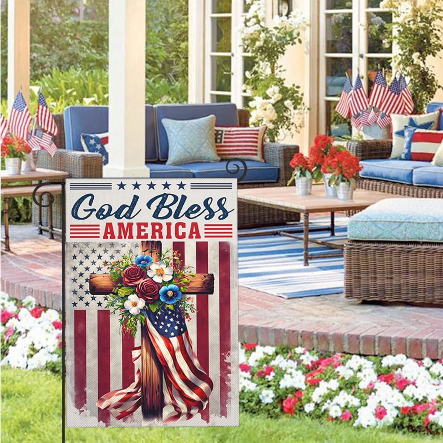 God Bless America 4Th of July Garden Flags for outside