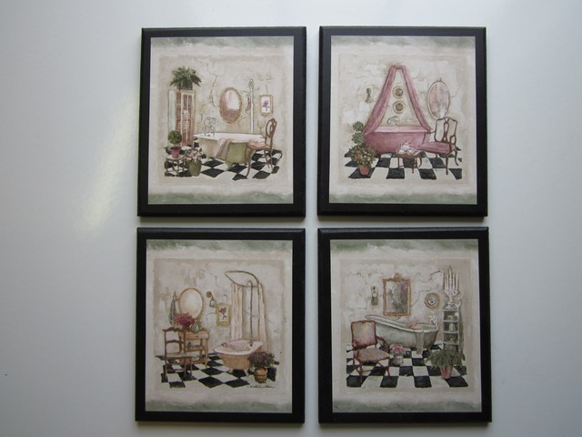Bathroom Wall Decor Signs 4 Plaques Paris French Cottage Bathtub Pictures For Sale Online Ebay