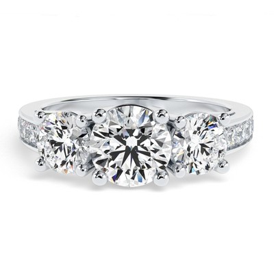 Rund im Labor gewachsene Diamanten Vintage dreiseitiger Stein Verlobungsring in 18 Karat Gold