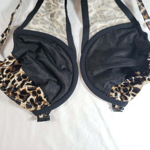 Victoria's Secret Second Skin Satin Unlined Bra 40D Front Close Gold Leopard - Picture 4 of 5