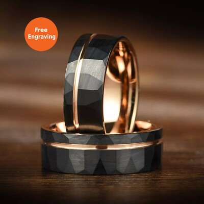 Schwarz & Rotgold Wolfram Ring für Männer - Hochzeit/Versprechen/Verlobungsband 8 mm