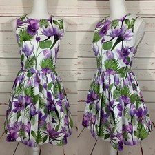 NWT $350 Alice + Olivia Purple Floral Palm Cream Dress Fit Flare Sz 4 Easter