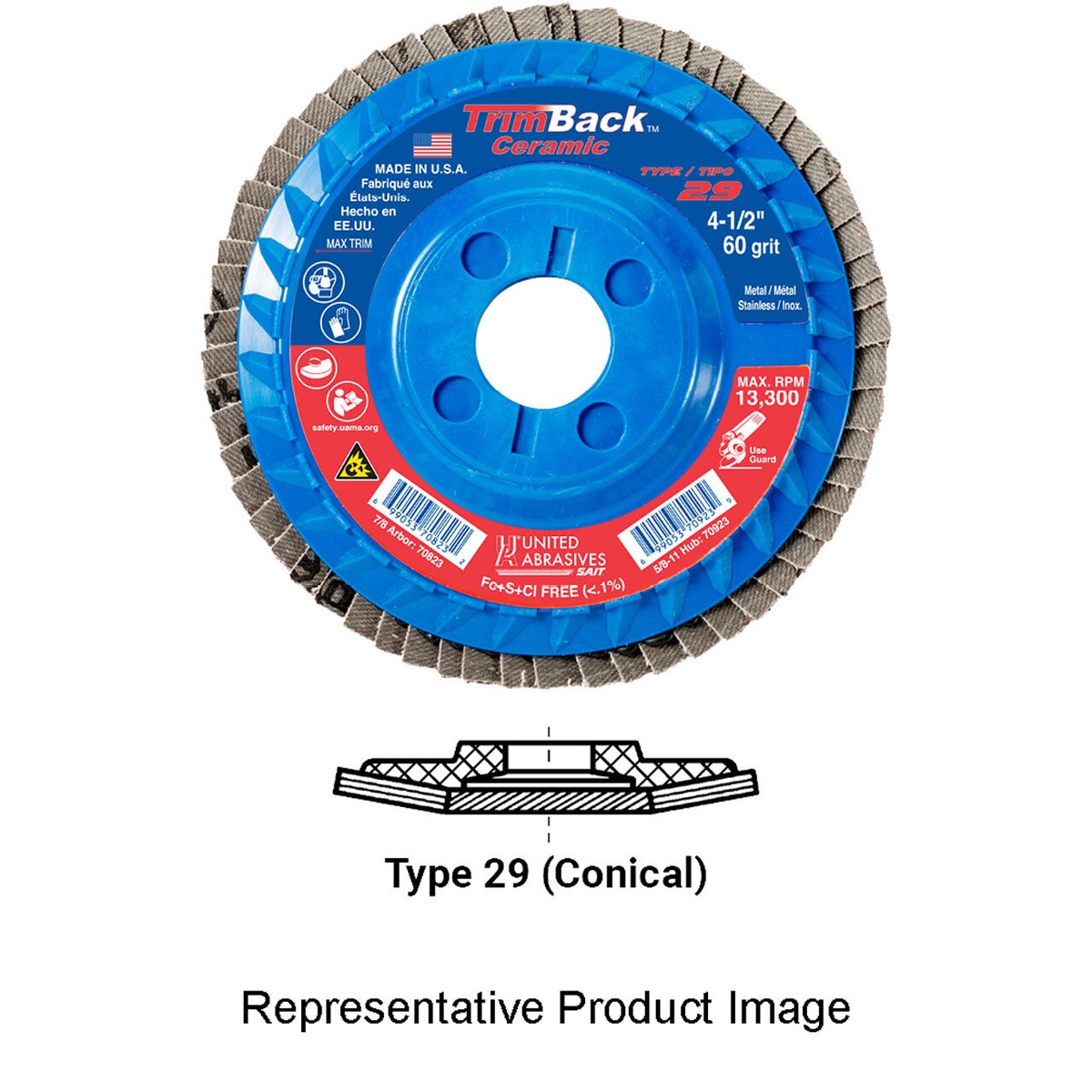United Abrasives-SAIT 70822 4-1/2x7/8 TrimBack Ceramic Flap Disc
