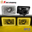 Lens Halo Rectangle Led Headlight Yellow 4Pcs 4x6" Diamond Cut Housing & Clear