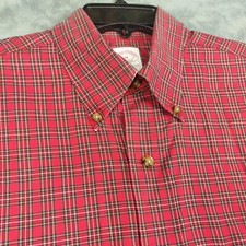 Brooks Brothers Shirt Mens Medium Red Plaid Non Iron Traditional Fit Button Down