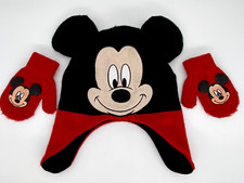 Mickey Mouse Set Winter Hat Mittens Gloves Cap Toddler Red Black Youth Disney