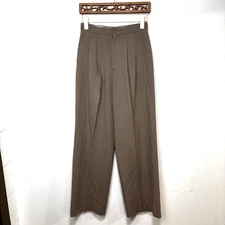 Another Dress Pants Beige Pleated Solid Straight Leg Relaxed Fit Wool Blend S