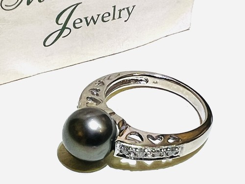 Maui Divers 14K Solid White Gold Diamond & Tahitian Pearl Ring…RaRe
