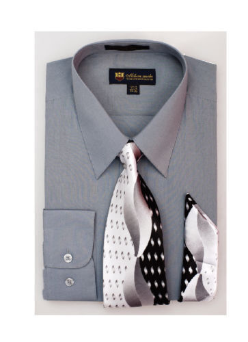 Herren Milano Moda Kleid Shirt mit Krawatte und Taschentuch Langarm Stil SG21 - Bild 17 von 27