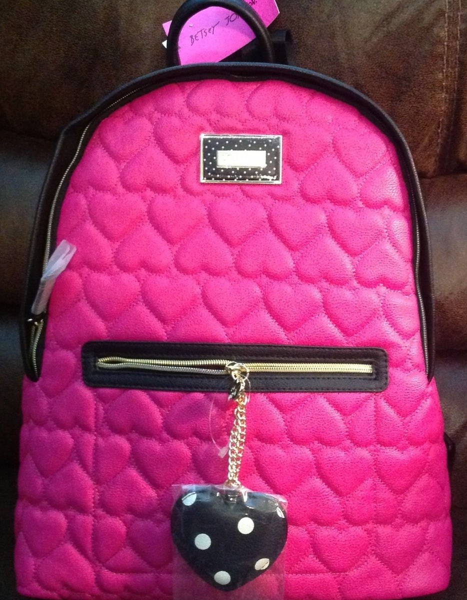 BETSEY JOHNSON LARGE Backpack Hearts shoulder Black Pink New