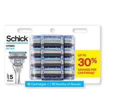 Schick Hydro 5 Blades Razor Refills, Dry Skin, 12 Cartridges - BLISTER