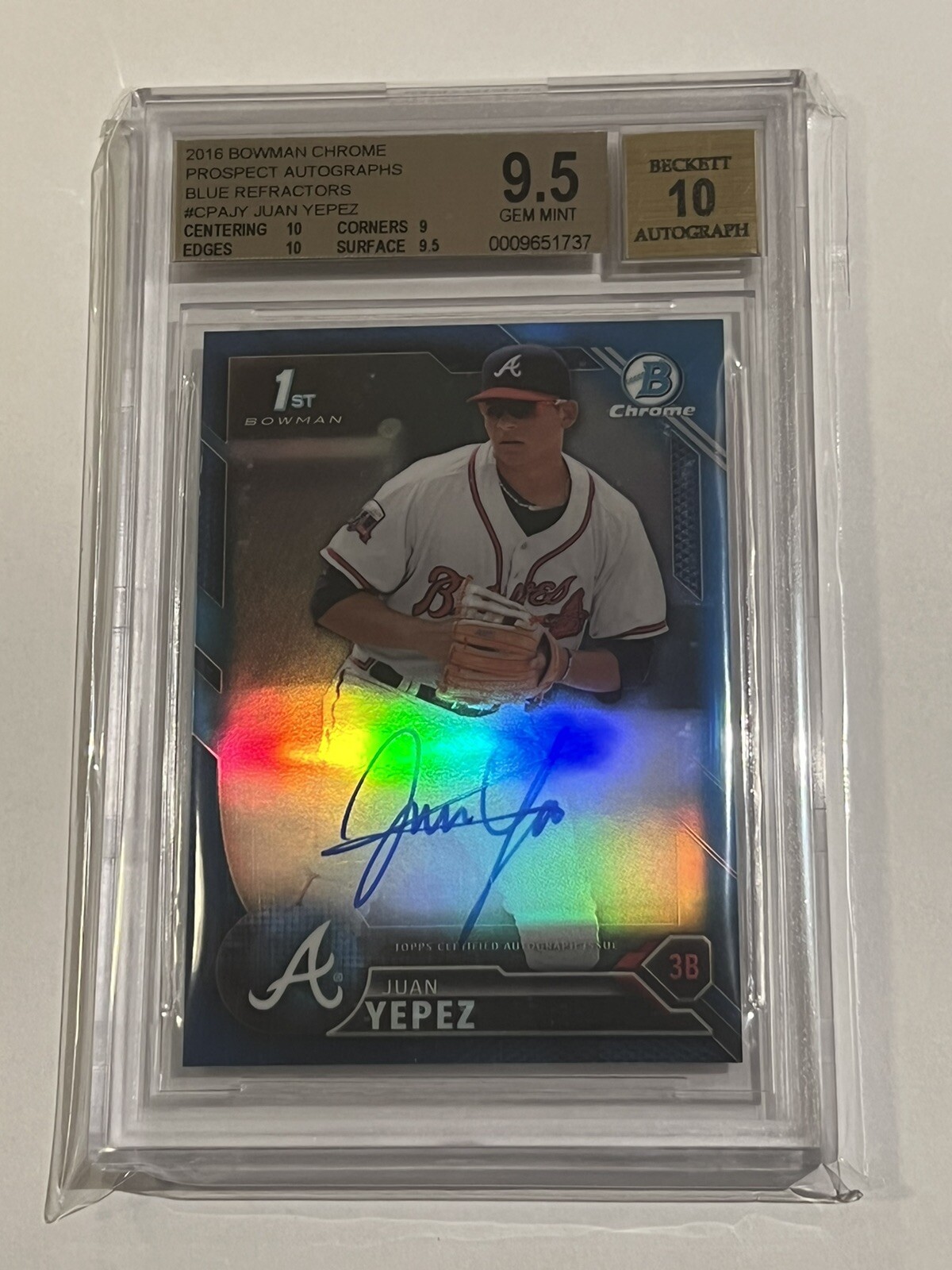 2016 BOWMAN 1st CHROME BLUE REFRACTOR ROOKIE JUAN YEPEZ AUTO RC /150 BGS 9.5 GEM