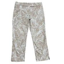 Talbots Womens Size 8 Modern Cropped Pants Leaf Print Mid Rise Stretch Beige