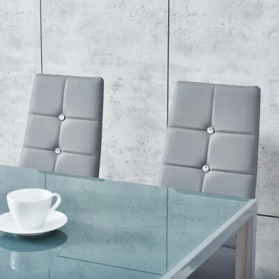PANANA Grey Glass Dining Table and 4 /6 Padded Chairs Set Home Kitchen Dining Furniture