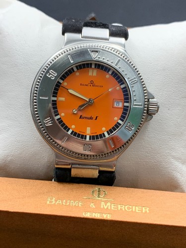 1980's Vintage Baume & Mercier Formula S Orange Dial Watch Original W/box 40mm - Picture 7 of 23