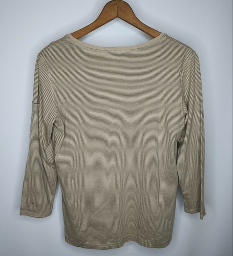 Chico's Size 0 Beige Striped 3/4 Sleeve Womens Shirt - Picture 7 of 9