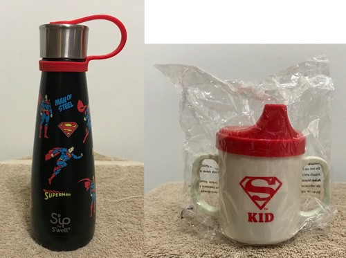 SUPERMAN Man of Steel SIP Edelstahl Flachmann / Flasche & SUPER KID SCHNABELTASSE Neu