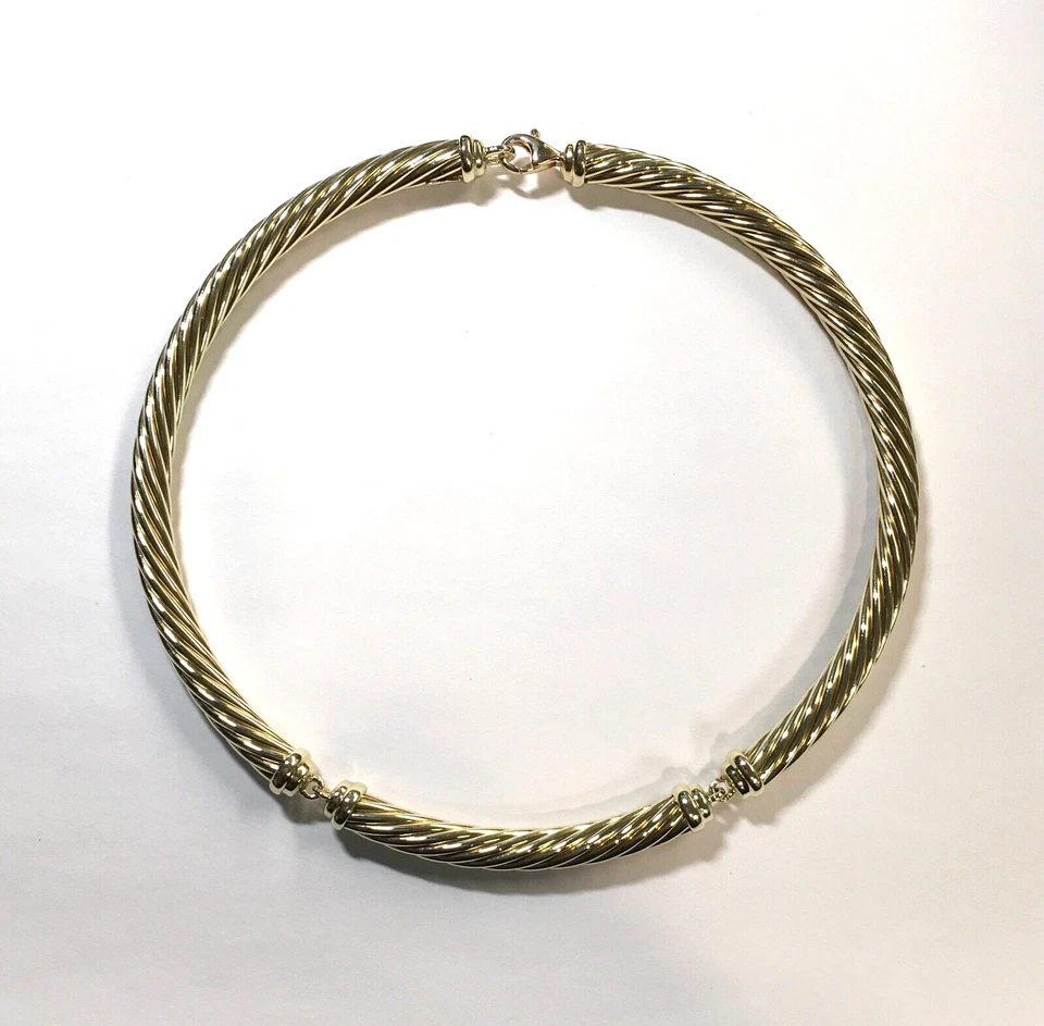 Vintage David Yurman 14k Yellow Gold Cable Choker Station Necklace 7mm Wide 15" - Image 2 of 4