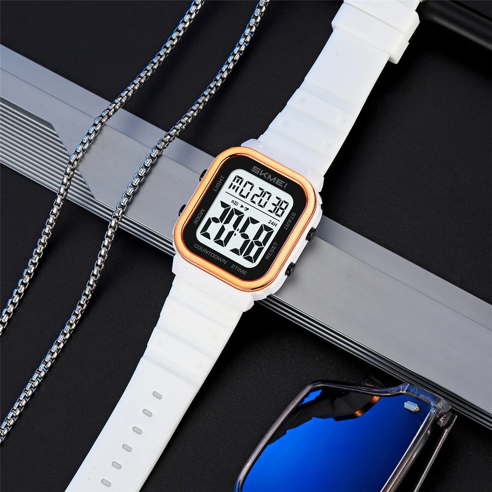 SKMEI Reloj Cuadrado para Mujer Reloj de Cuenta Regresiva Blanco Silicona Reloj para Niñas Foto 4 de 4