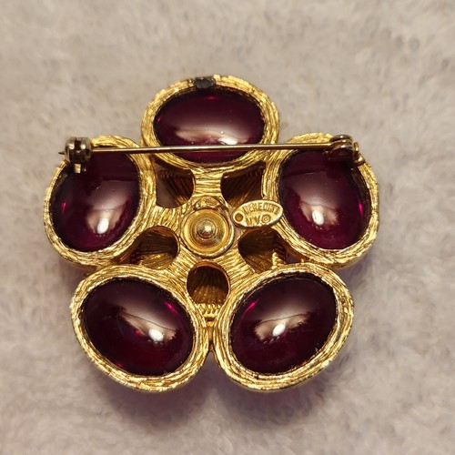 Signed Benedikt Pin Brooch Red And Gold Tone - Picture 3 of 4