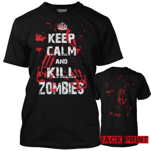 NEW Keep Calm and Kill Zombies Bloody Handprint Walking Zombie Mens T-Shirt - Imagen 1 de 6