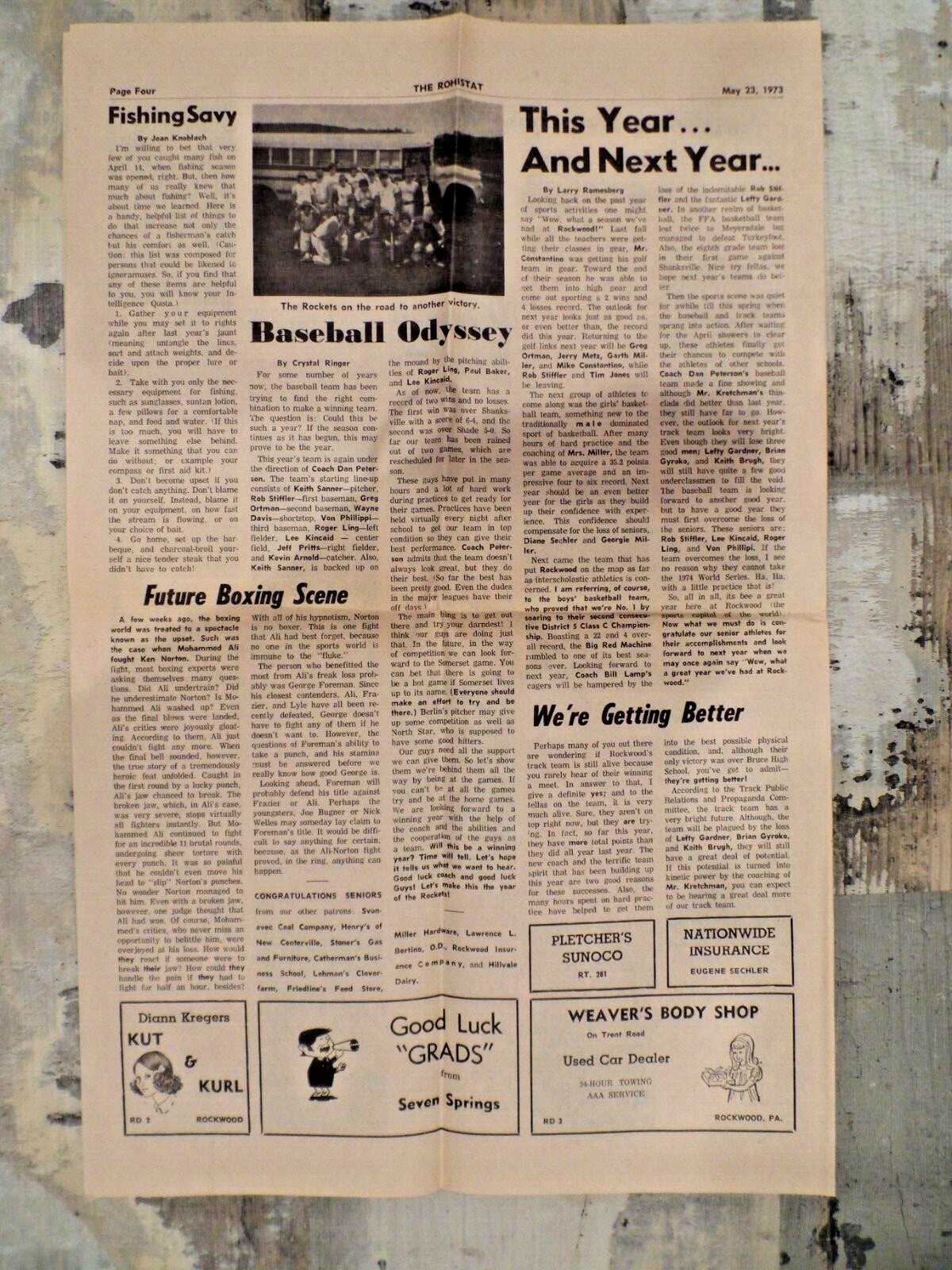 Rockwood High School, Rockwood PA Newspaper The Rohistat May 23 1973 eBay