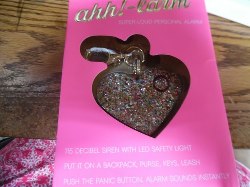 ahh-larm 115 decibel siren with LED safety light glitter heart clip NEW