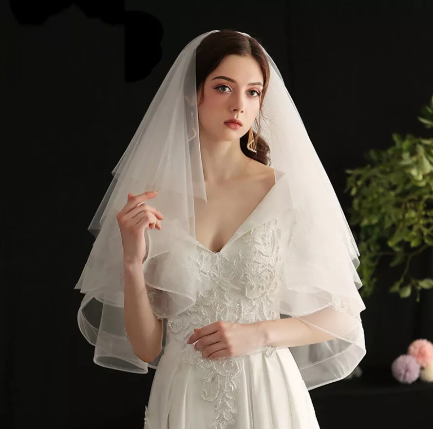 Wedding veil white bridal bride elbow medium length classy elegant brand new