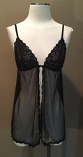 Victoria  s Secret M Sheer Black Nighty Chemise W Lace Bodice