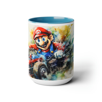 Water Color Mario Cart Great Gift idea Mom Dad Family Love Coffee Mugs 15oz #24