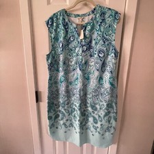 Talbots Outlet Petite Women Turquoise Blue Green Paisley Print Dress Size LP New