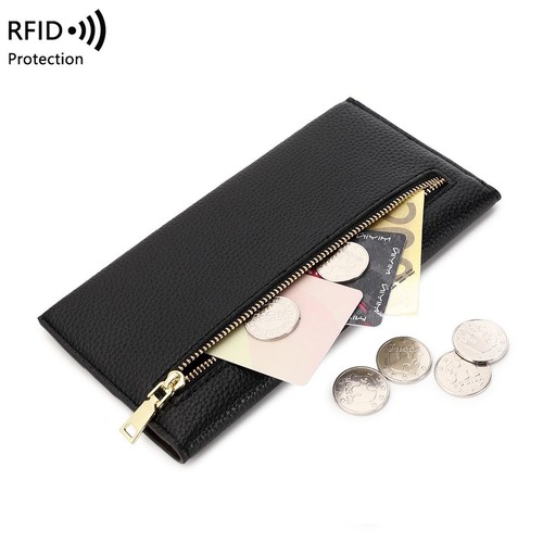 Rfid Anti-theft Purse for Women, Lychee Print, Soft Leather, Envelope Long Walle - Picture 4 of 30