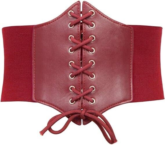 GRACE KARIN Women Small Corset Belt Retro Laceup Cinch  Waist Christmas Red