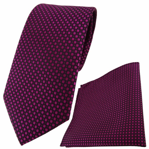 Tigertie Designer Krawatte + Einstecktuch Lila Violett Purpur Schwarz Gepunktet-image