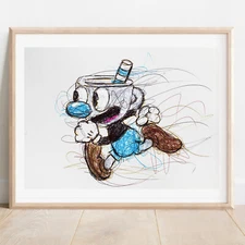 Mugman Ballpoint Pen Print, Cuphead Art Poster