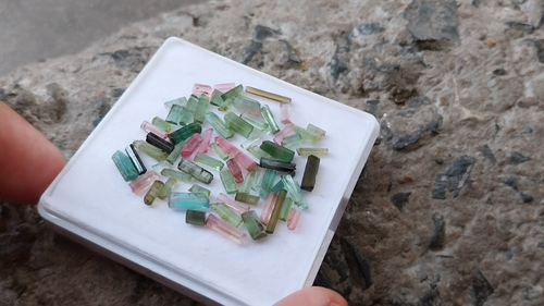26 Ct 4 to 13 MM Natural Multi Color Tourmaline Rough Raw Pipe 66 Piece Lot - Video 1 of 1