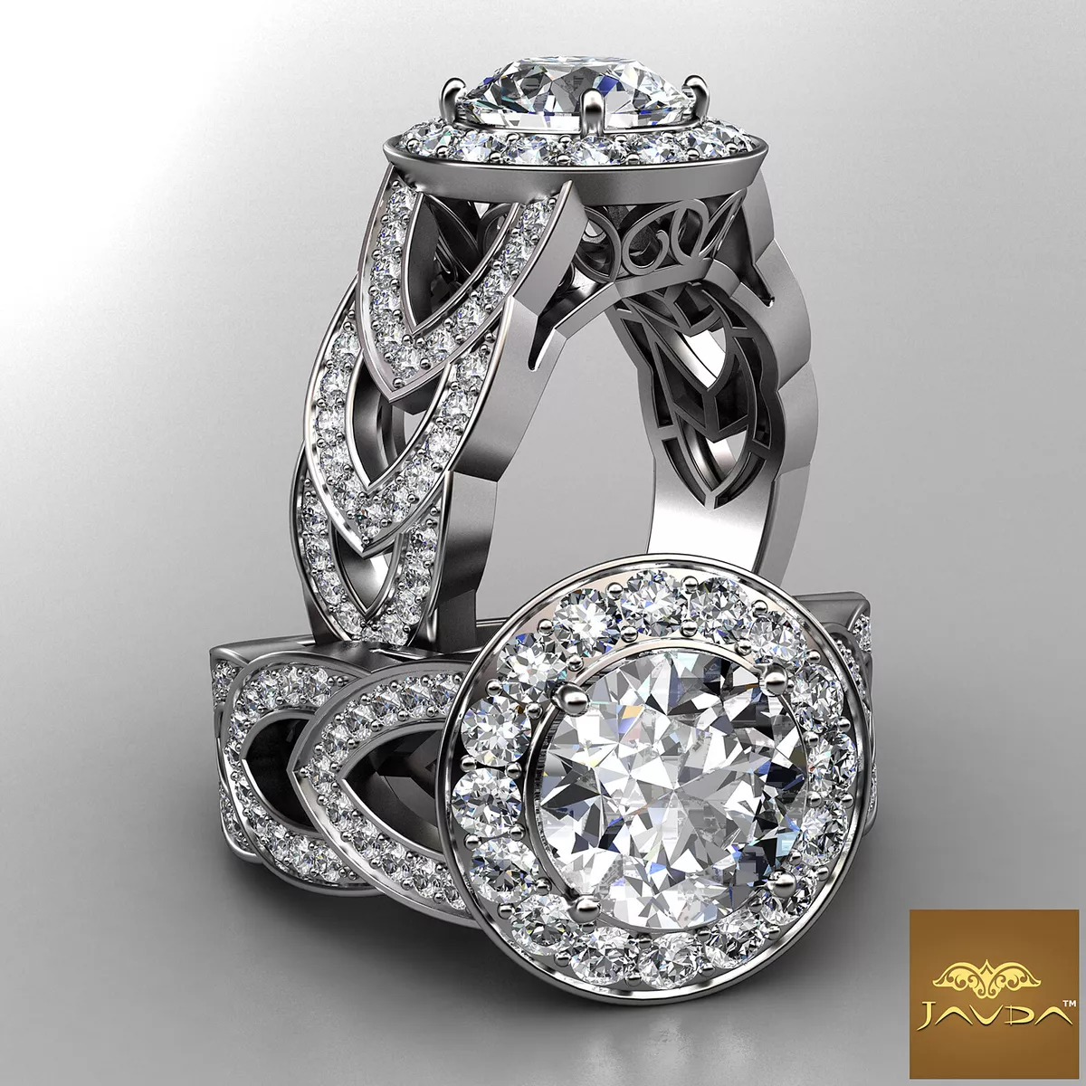V Shaped Split Shank Filigree Round Cut Diamond Engagement Ring