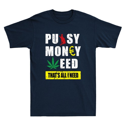 Pussy Money Weed That's All I Need Funny Cannabis Cat Meme Vintage Men's T-Shirt - Picture 5 of 8