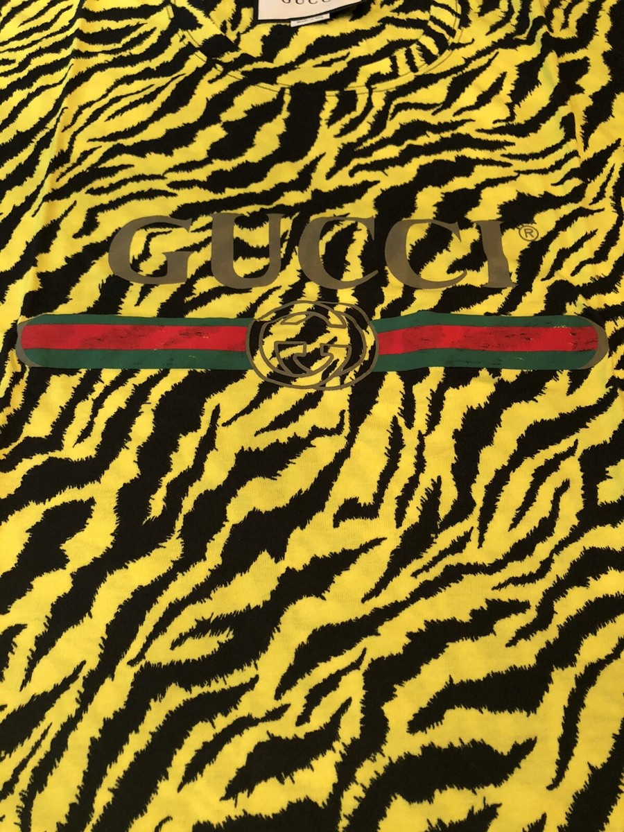GUCCI タイガー Tシャツ イエロー 100% Authentic GUCCI Yellow Cotton Jersey T-Shirt With Green