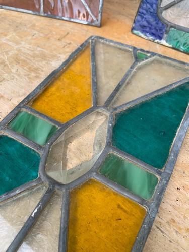 Vintage Leaded Stained Glass Window Pane Panel Transom 11.5X06" - Picture 3 of 5