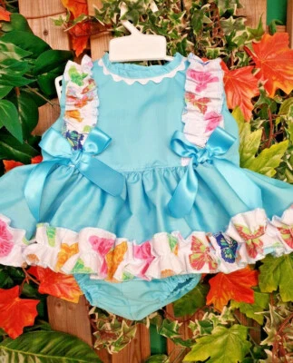 DREAM TRAUM 0-5 Jahre AQUA SCHMETTERLING RÜSCHEN FRÜHLING SOMMER TOP UND HOSE SET